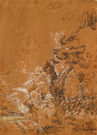 Skoglandskap med engler og leiesoldater av Albrecht Altdorfer