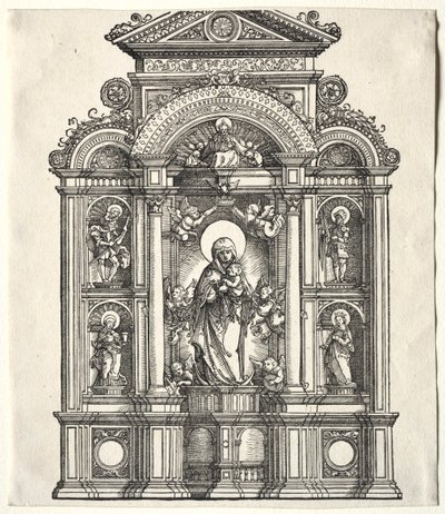 Storalter med jomfruen, i en grense mot SS. Christopher, George, Barbara, Catherine av Albrecht Altdorfer