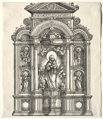 Storalter med jomfruen, i en grense mot SS. Christopher, George, Barbara, Catherine, 1520. av Albrecht Altdorfer