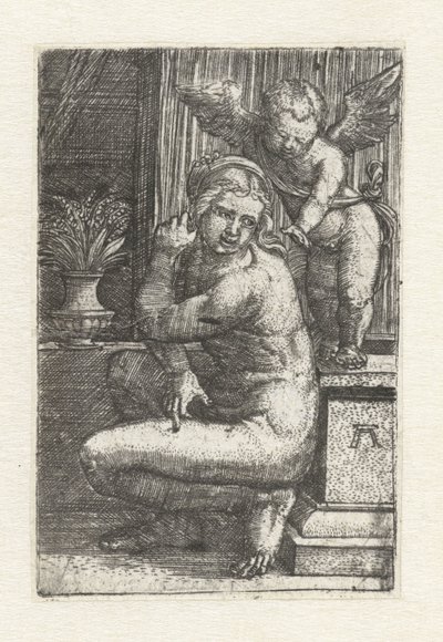 Knelende Venus med Amor av Albrecht Altdorfer
