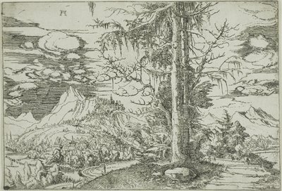 Landskap med en dobbel gran av Albrecht Altdorfer