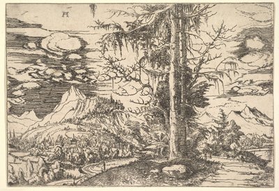 Landskap med dobbel gran, ca. 1521-22. av Albrecht Altdorfer