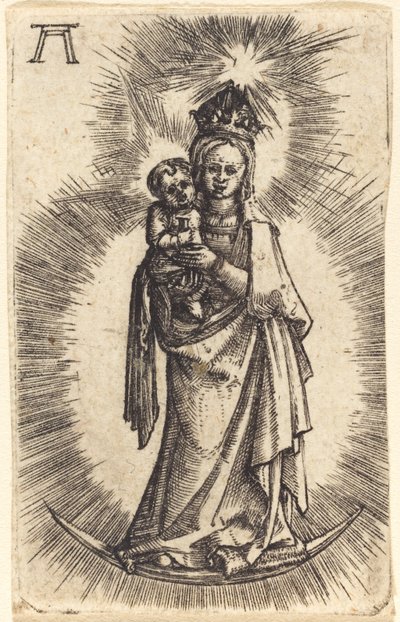 Madonna og barn står med en halvmåne av Albrecht Altdorfer