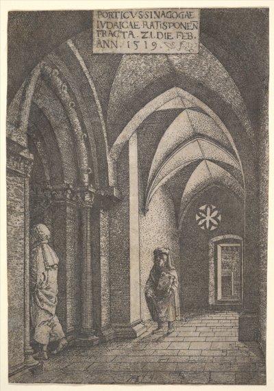 Inngangshallen til Regensburg-synagogen, 1519. av Albrecht Altdorfer