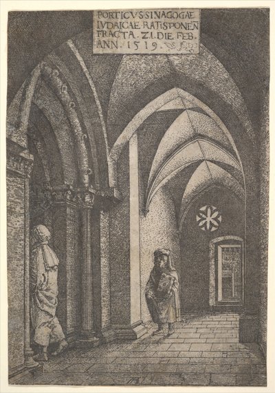 Inngangshallen til Regensburg-synagogen, 1519. av Albrecht Altdorfer