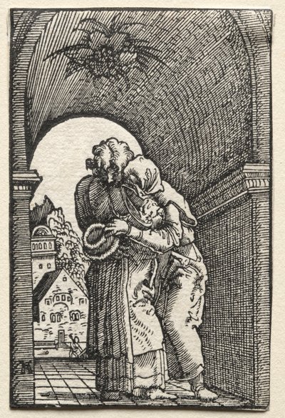 The Fall and Redemption of Man: The Embrace of Joachim and Anne at the Golden Gate, 1515. av Albrecht Altdorfer