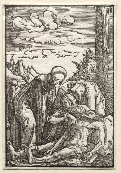Menneskets fall og forløsning: Klagesangen under korset, ca. 1515. av Albrecht Altdorfer