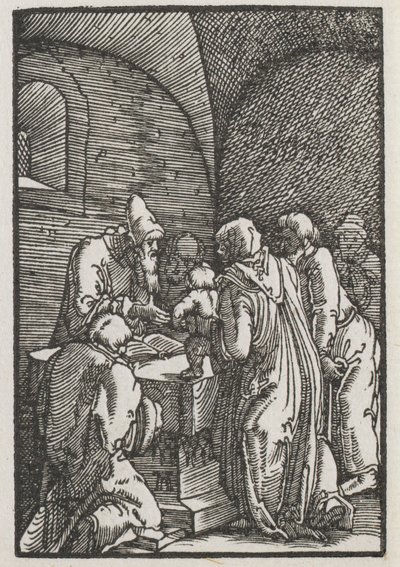 Menneskets fall og forløsning: presentasjonen av Kristus i tempelet, ca. 1515. av Albrecht Altdorfer