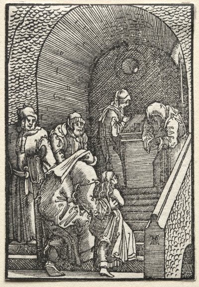Menneskets fall og forløsning: presentasjonen av jomfruen i tempelet, 1515. av Albrecht Altdorfer