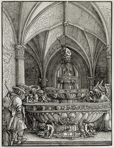 Den hellige familie har fontenen. Gravering av tyske Albrecht Altdorfer (1480-1538). Museet Louvre av Albrecht Altdorfer
