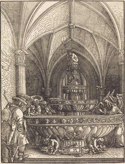 Resten på flukten til Egypt ved en fontene av Albrecht Altdorfer