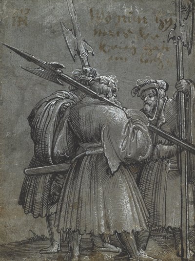 Tre nattevakt, 1513 (tegning på blått grått papir) av Albrecht Altdorfer