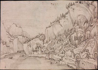 Utsikt over Sarmingstein ved Donau (Østerrike) - Tegning av Albrecht Altdorfer (ca. 1480-1538) av Albrecht Altdorfer