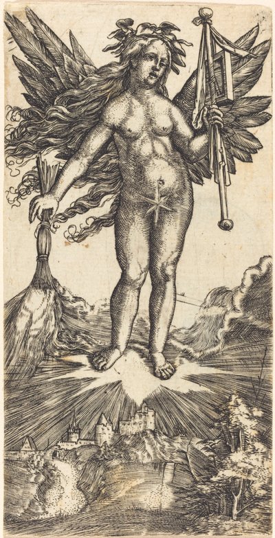 Bevinget kvinne på en stjerne av Albrecht Altdorfer