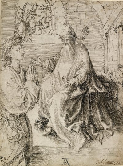 En ungdom som kneler foran en potensatat, ca. 1490-tallet av Albrecht Dürer