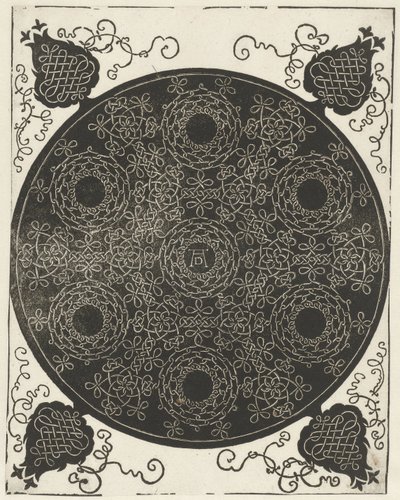 Broderieksempel med syv kransformede motiver av Albrecht Dürer