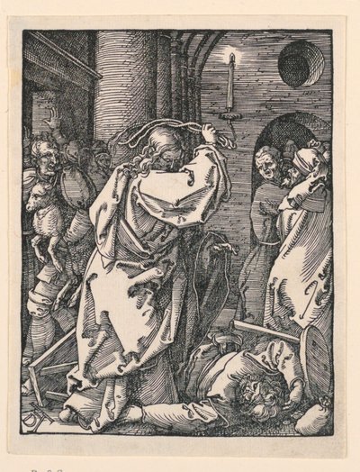 Kristus driver kjøpmennene (eller pengevekslerne) fra tempelet, fra The Little Passion-serien av Albrecht Dürer