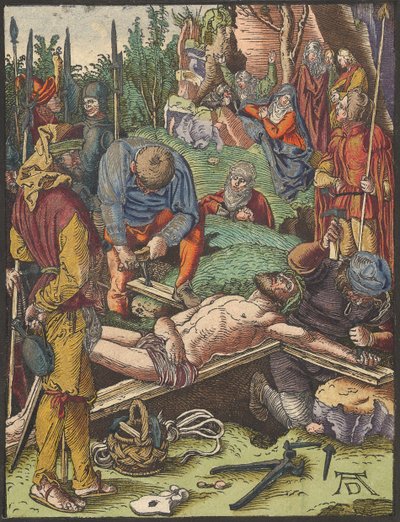 Kristus naglet til korset, fra Small Woodcut Passion.n.d. av Albrecht Dürer