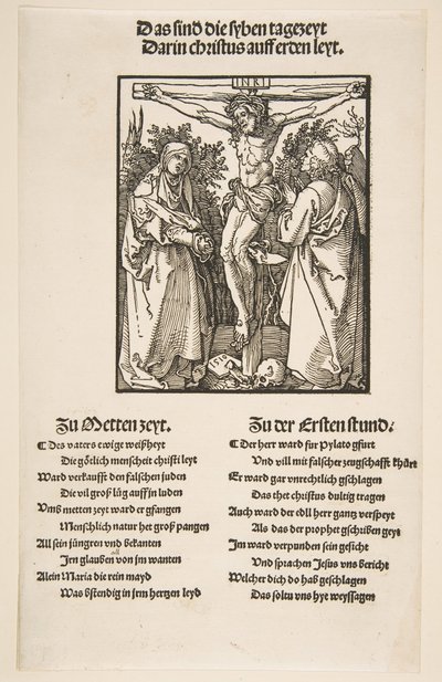 Kristus på korset mellom jomfruen og den hellige Johannes første ark av to, 1510. av Albrecht Dürer