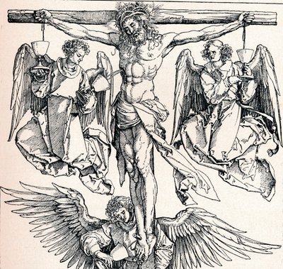 Kristus på korset med tre engler, 1523-1525 1906 av Albrecht Dürer