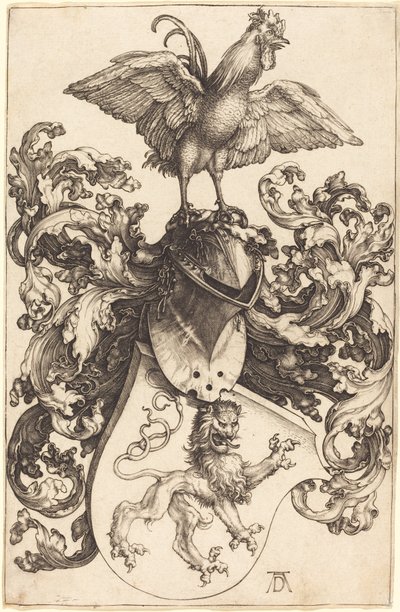 Våpenskjold med en løve og en hane av Albrecht Dürer