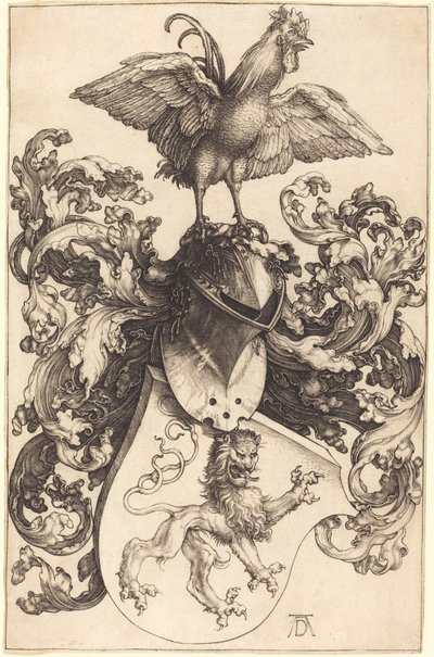 Våpenskjold med en løve og en hane av Albrecht Dürer