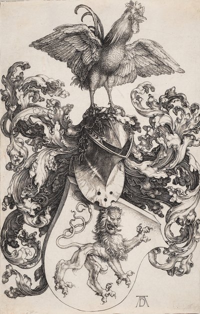 Våpenskjold med en løve og en hane av Albrecht Dürer