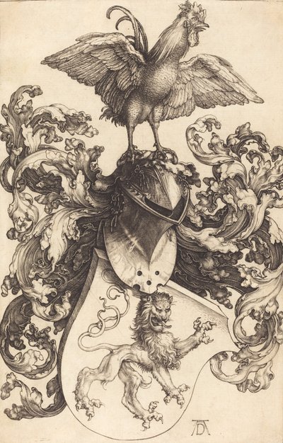 Våpenskjold med en løve og en hane, 15021503. av Albrecht Dürer