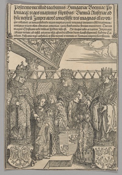 Kongress og dobbel forlovelse i Wien, plate 23 fra historiske scener fra livet til keiser Maximilian I fra triumfbuen av Albrecht Dürer