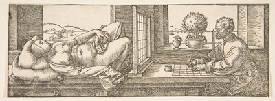 Tegner som lager en perspektivtegning av en liggende kvinne, ca. 1600. av Albrecht Dürer