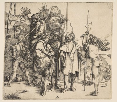 Fem fotsoldater og en beredt tyrker, ca. 1495. av Albrecht Dürer