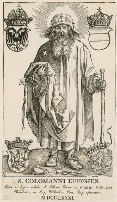 Den hellige familien med to engle-gutter som spiller musikk av Albrecht Dürer