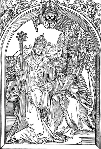 Hrotsvitha presenterer boken sin til keiseren Otto I, 1501 1906 av Albrecht Dürer