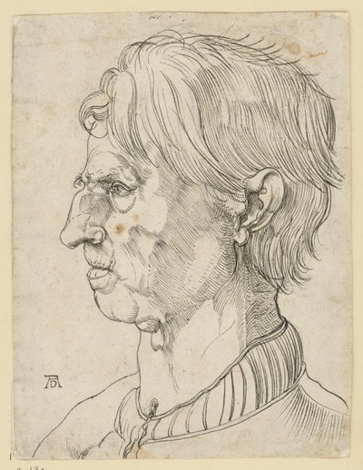 Hode av en eldre skjeggløs mann, i profil mot venstre av Albrecht Dürer