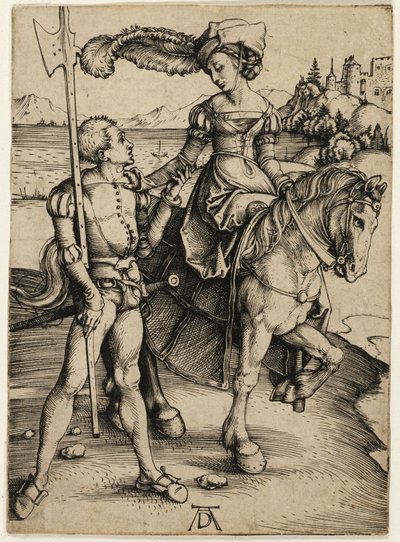 Dame til hest og Landsknecht av Albrecht Dürer