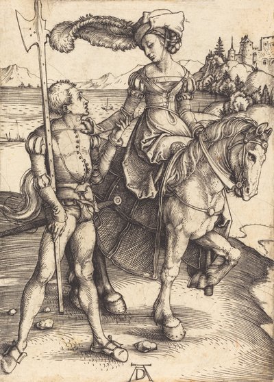 Lady on Horseback og Lansquenet, ca. 1497. av Albrecht Dürer