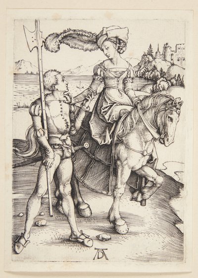 Dame til hest og lansquenet av Albrecht Dürer