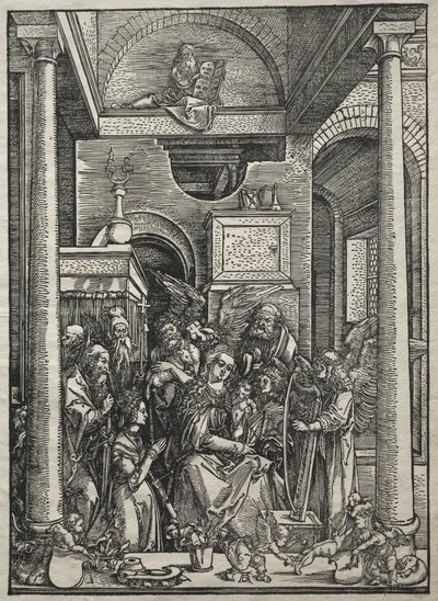 Jomfruens liv: Tilbedelse av jomfruen og barnet av hellige og engler av Albrecht Dürer