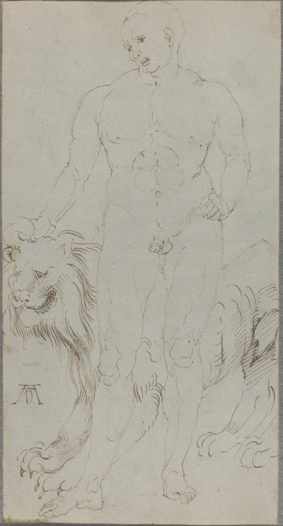 Naken mann med en løve [verso] av Albrecht Dürer