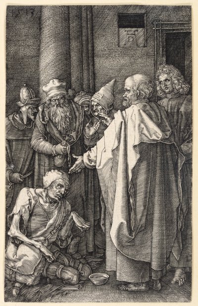 Peter og Johannes helbreder en lam tigger i tempelet (Kobberstikkpasjonen) av Albrecht Dürer