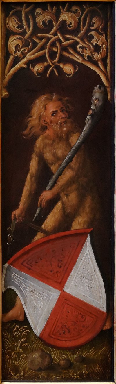 Porträt von Oswolt Krel: "Sylvan Men" mit Wappenschildern von Agathe von Esendorf av Albrecht Dürer