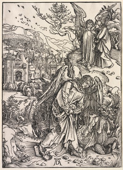 Johannes åpenbaring: Engel med nøkkelen til den bunnløse gropen av Albrecht Dürer