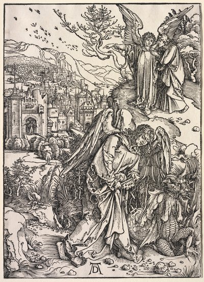 Johannes åpenbaring: Angel with the Key of the Bottomless Pit, 1511. av Albrecht Dürer