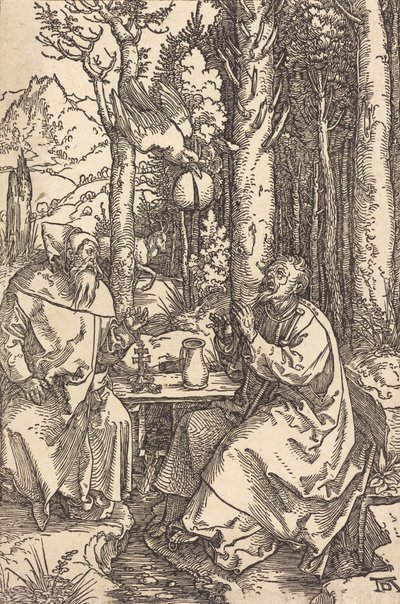 Saint Anthony og Saint Paul i villmarken, ca. 1504. av Albrecht Dürer