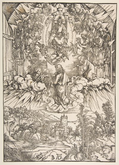 Saint John før Gud og de eldste, fra The Apocalypse, ca. 1496. av Albrecht Dürer