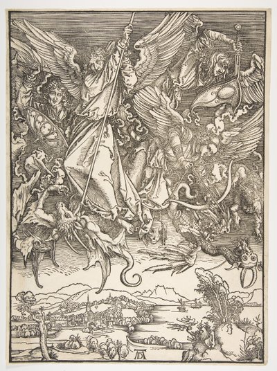 Saint Michael and the Dragon, fra The Apocalypse, ca. 1498. av Albrecht Dürer