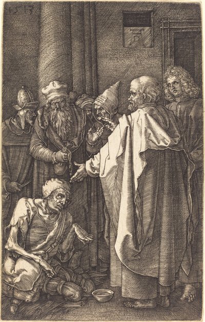 Saint Peter og Saint John helbreder en krøpling ved tempelporten av Albrecht Dürer