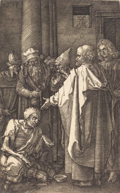 Saint Peter og Saint John helbreder en krøpling ved tempelporten, 1513. av Albrecht Dürer