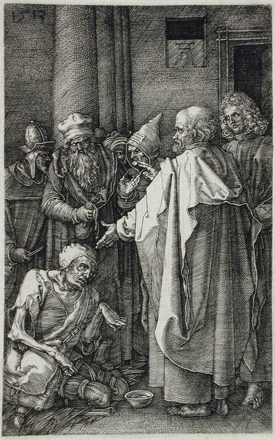 Sankt Peter og Johannes helbreder en lam ved tempelporten av Albrecht Dürer