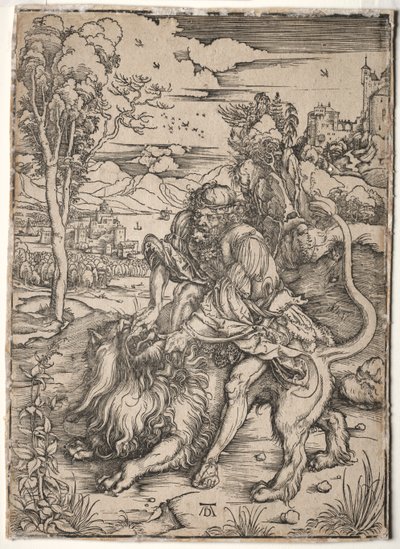 Samson dreper løven, ca. 1496-1497. av Albrecht Dürer